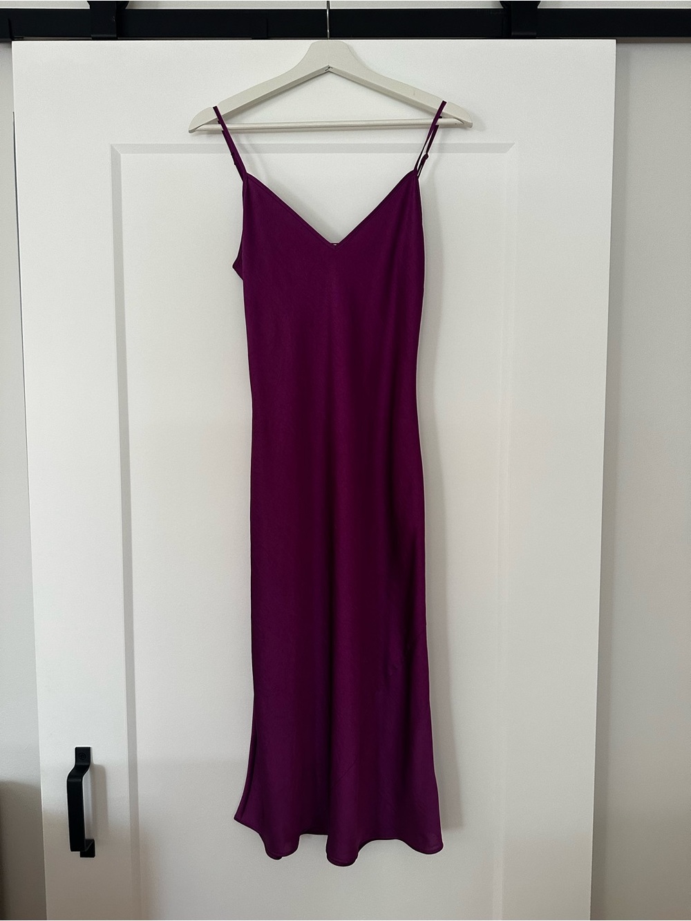 Aritzia Wilfred Purple Satin Slip Midi Dress with Spaghetti Straps